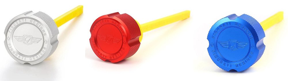 three magnetic dipsticks in three different colors