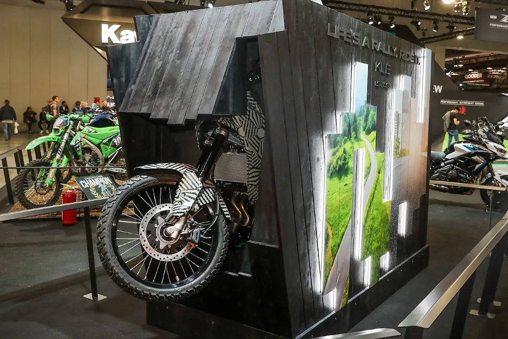 A snapshot of Kawasaki's KLE Concept installation at EICMA 2024.