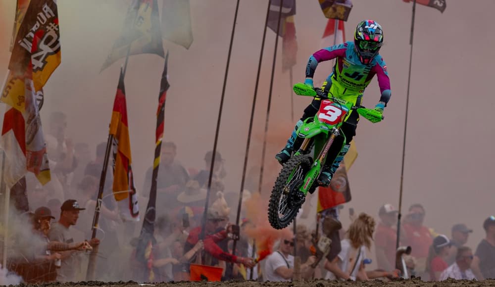 Motocross rider on track with Acerbis plastics