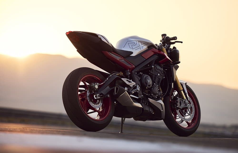 rear view of the Street Triple RX parked at the track