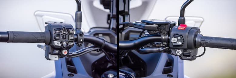 A split shot of the Honda NT1100 DCT's left and right handgrips. 