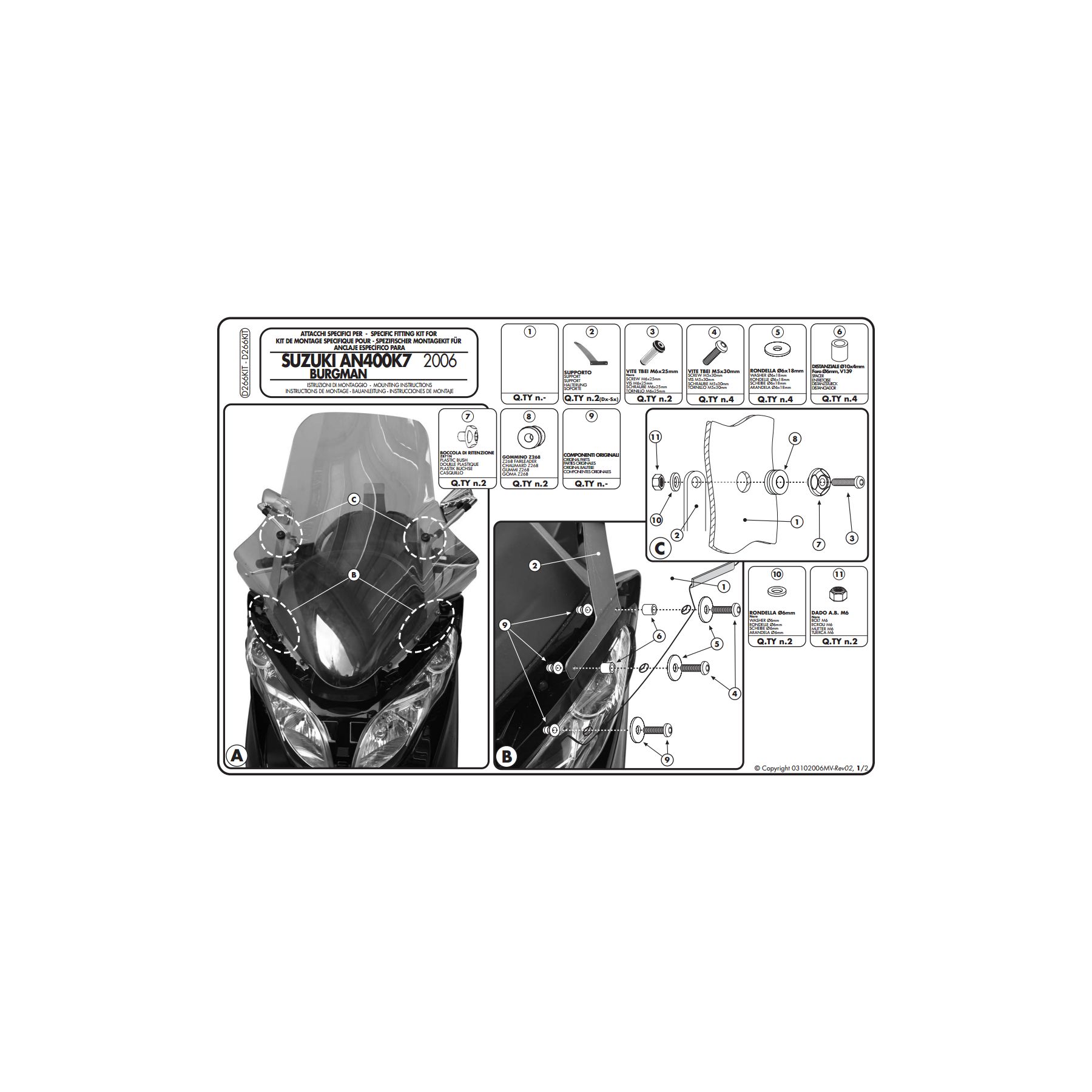 Givi 266DT Windshield Fit Kit Suzuki Burgman AN400 2007-2016