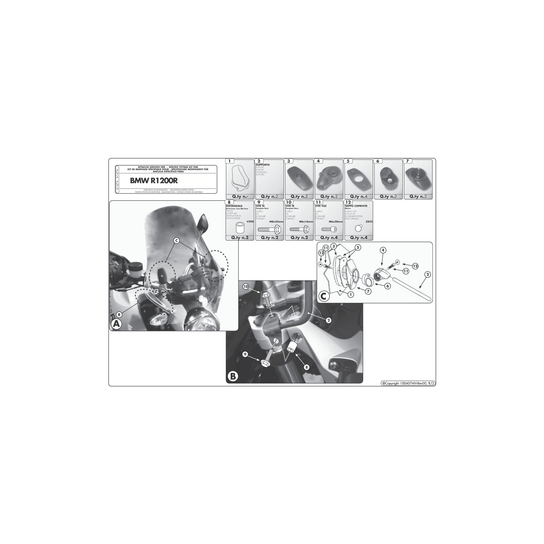 Givi A147A Windshield Fit Kit BMW R1200R 2006-2010