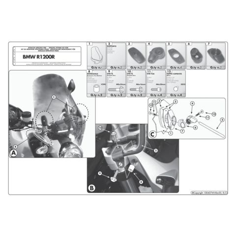 Givi A147A Windshield Fit Kit BMW R1200R 2006-2010