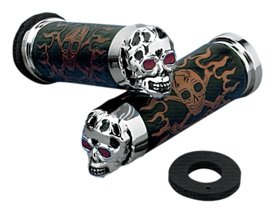 DRAG SPECIALTIES SKULL HAND GRIPS HARLEY FXR SPORTSTER DYNA SOFTAIL