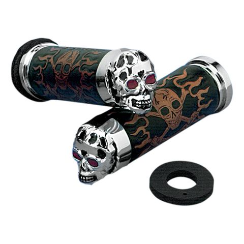 Drag Specialties Skull Grips For Harley With Dual Cable Throttle