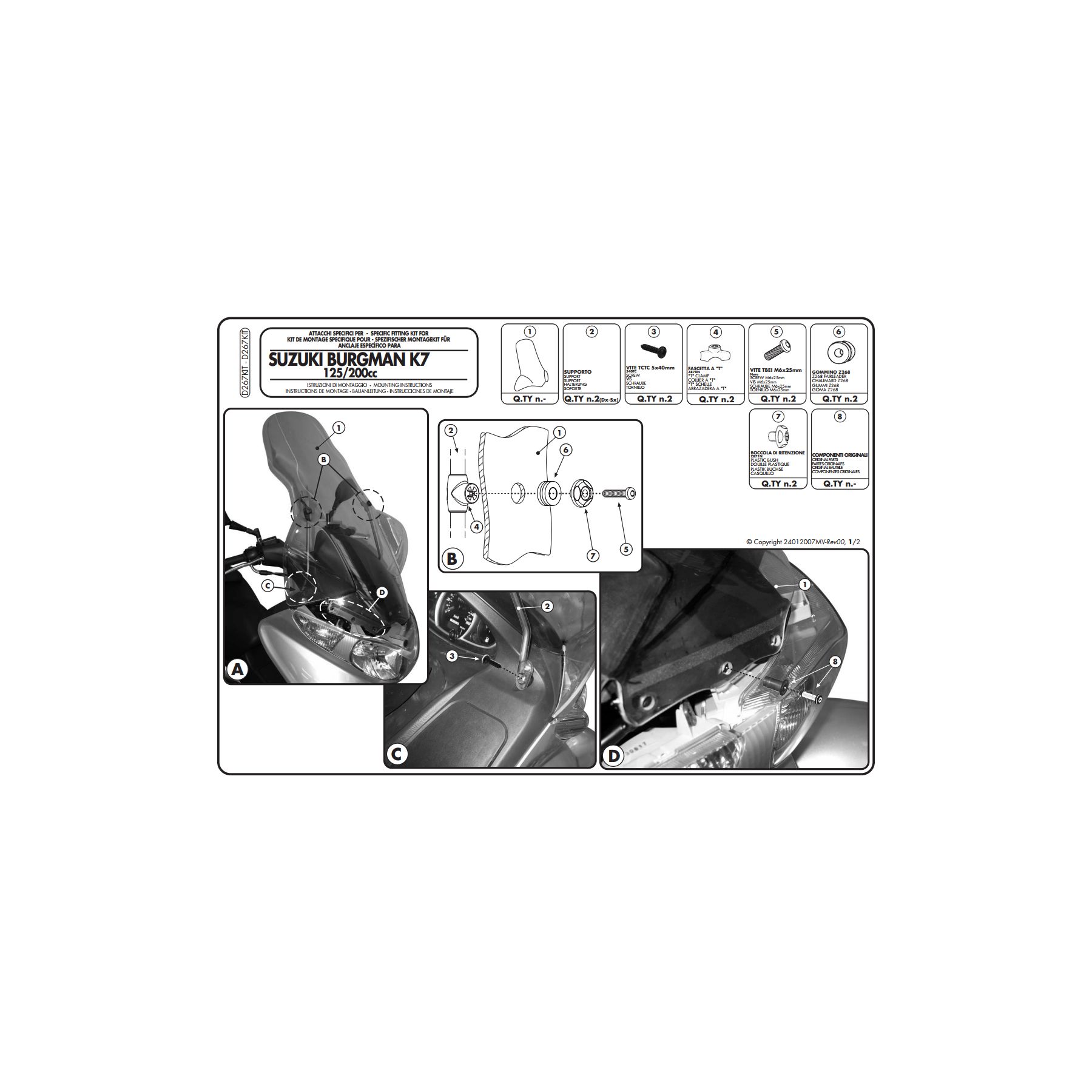 Givi D267KIT Windshield Fit Kit Suzuki Burgman AN200 2014-2023