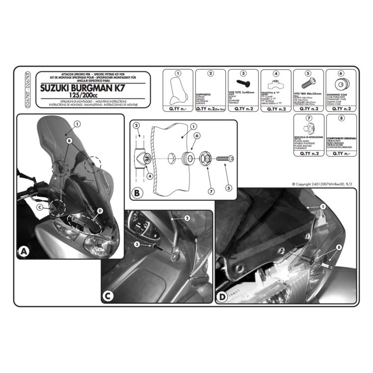 Givi D267KIT Windshield Fit Kit Suzuki Burgman AN200 2014-2023