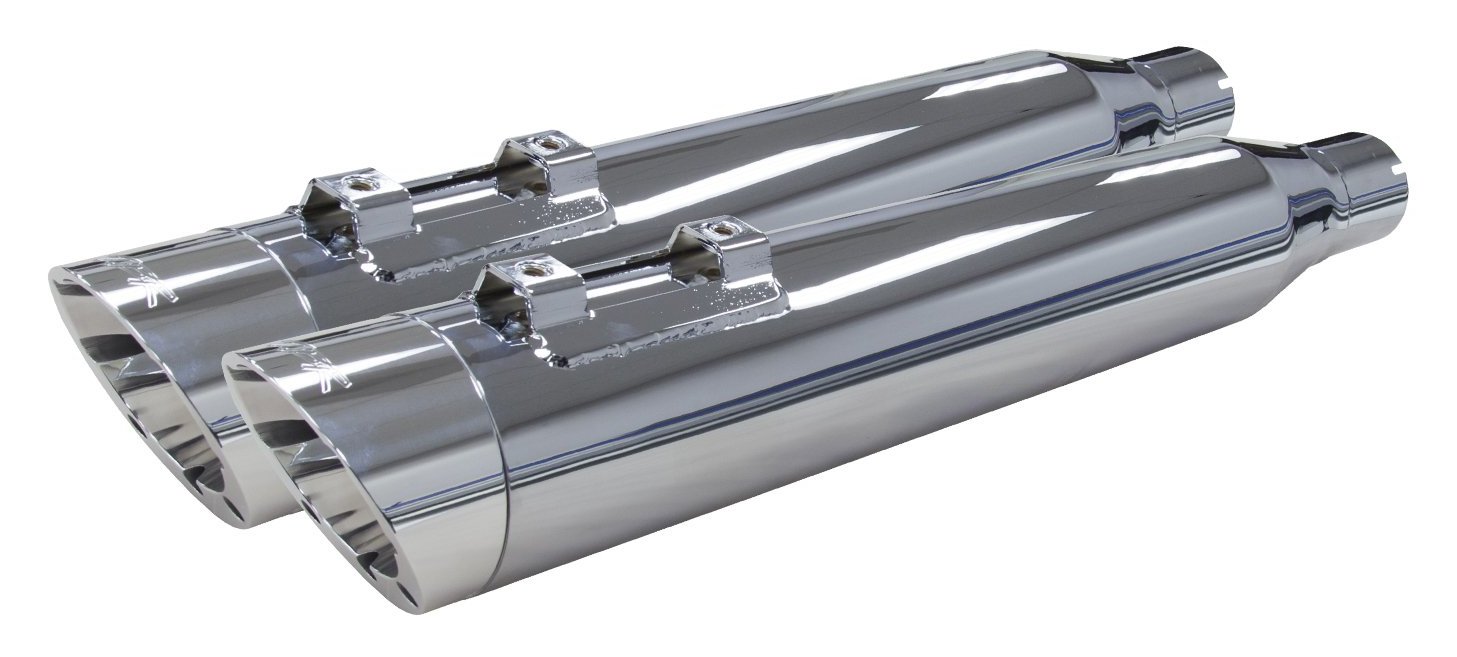 Two Brothers Comp-S Slip-On Mufflers For Harley Touring 1995-2016 Polished Aluminum Slash Cut End Caps