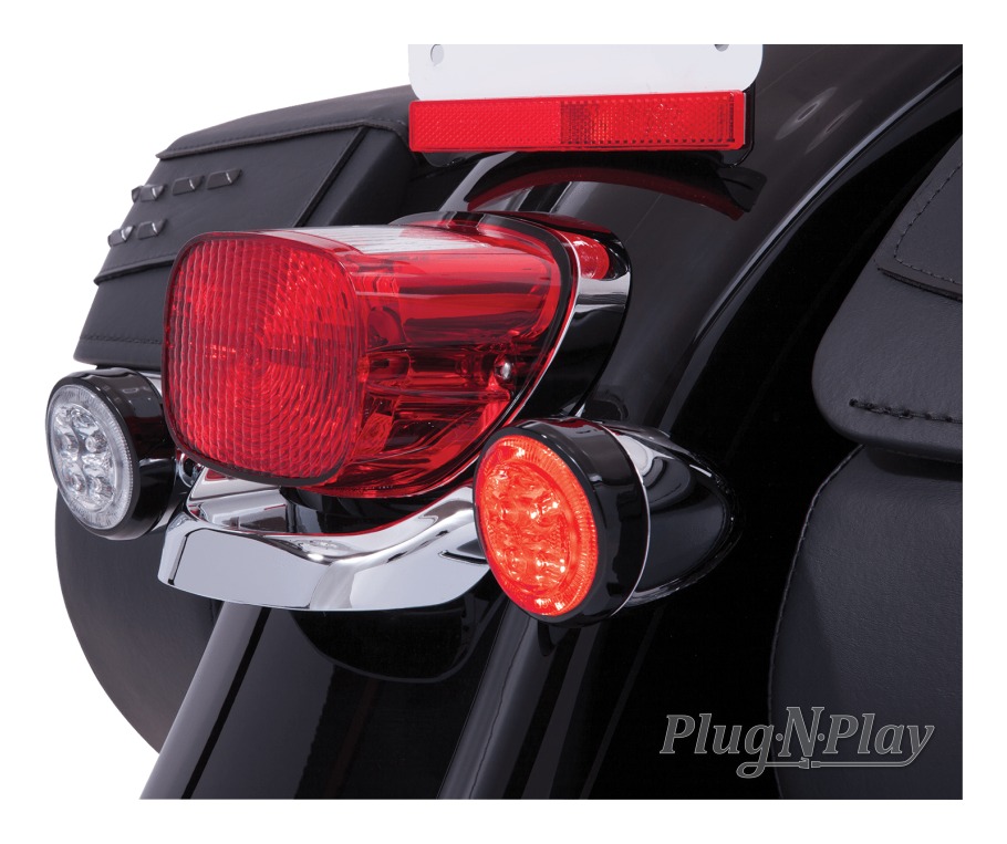 Ciro Fang Rear LED Turn Signal Inserts With Bezel For Harley 2000-2025 Clear Lens W/ Amber LEDs