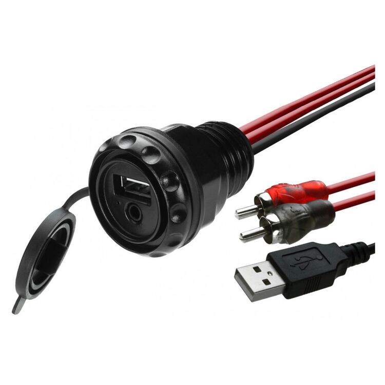 MB Quart  Round Port Dash-Mounted USB Charge Port With 3.5 mm Audio Input