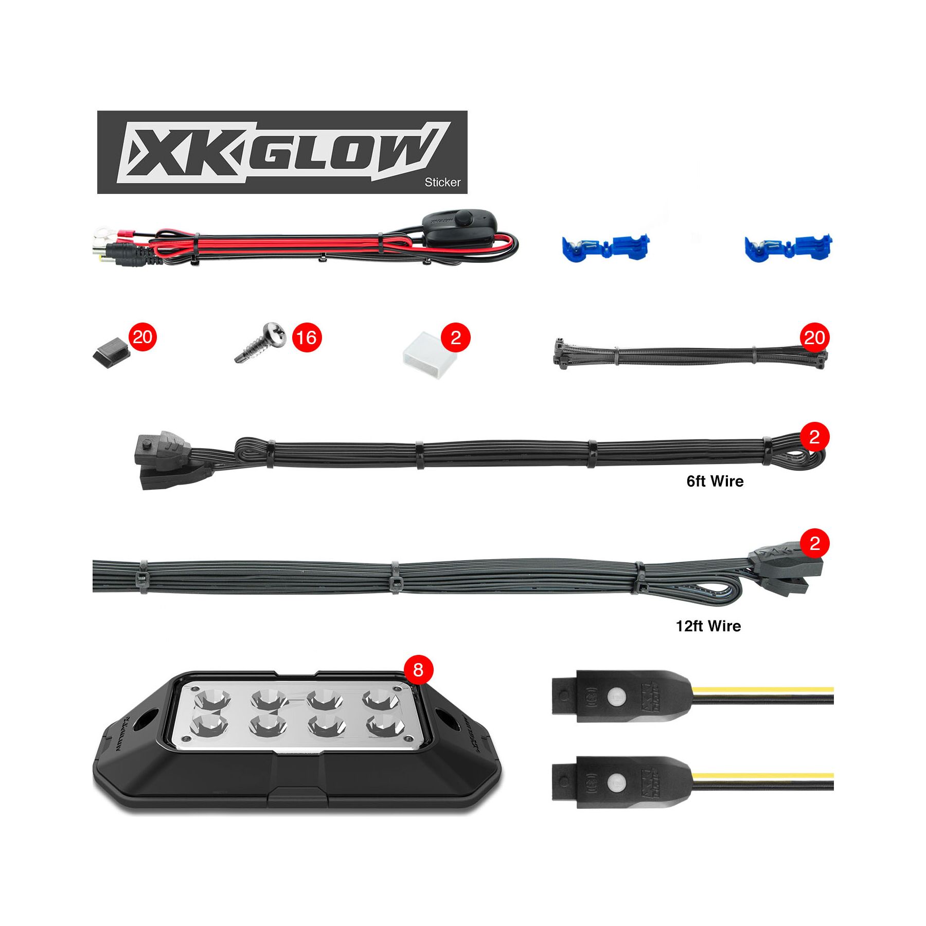 XKGlow 8 Piece RGB Rock Light Kit