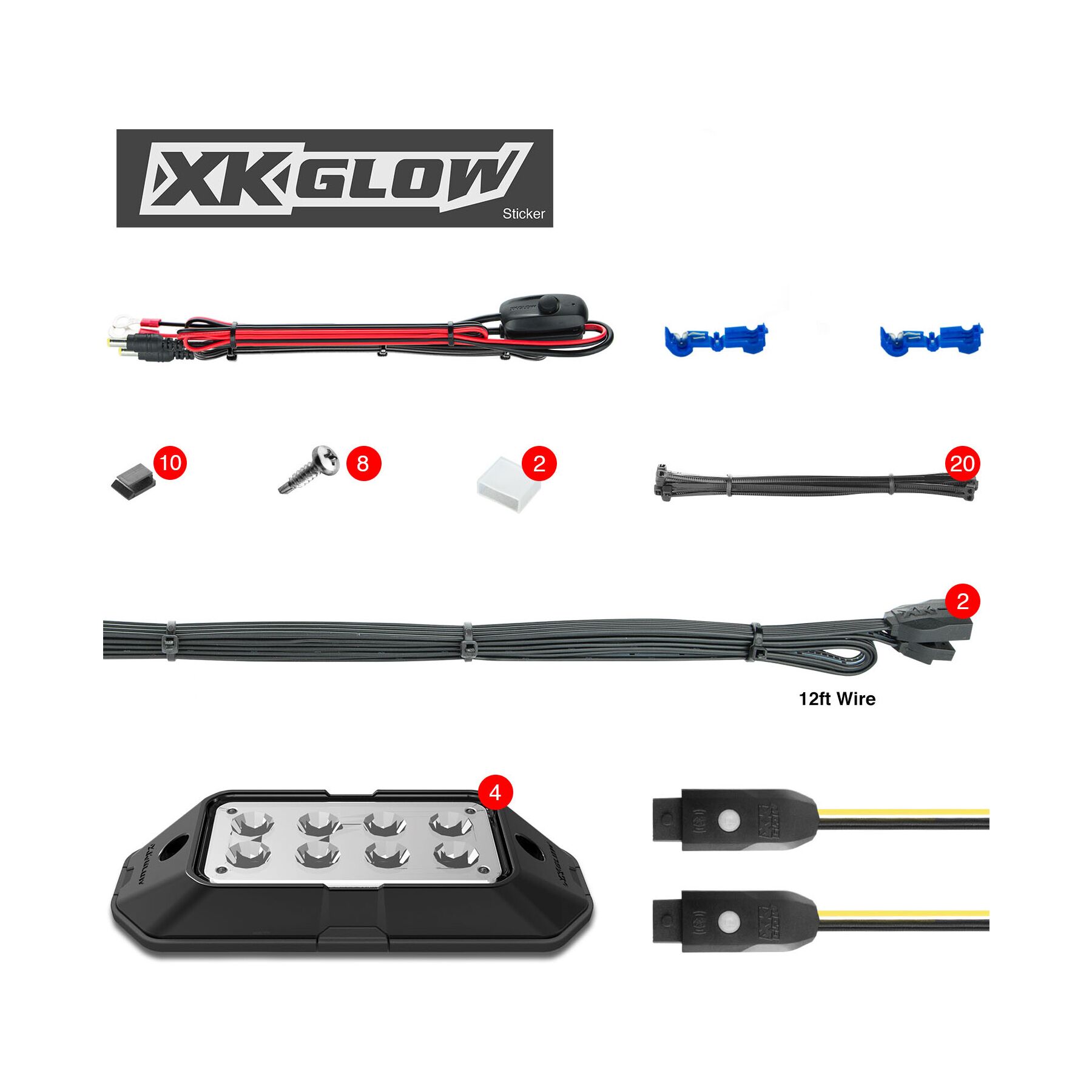 XKGlow 4 Piece RGB Rock Light Kit