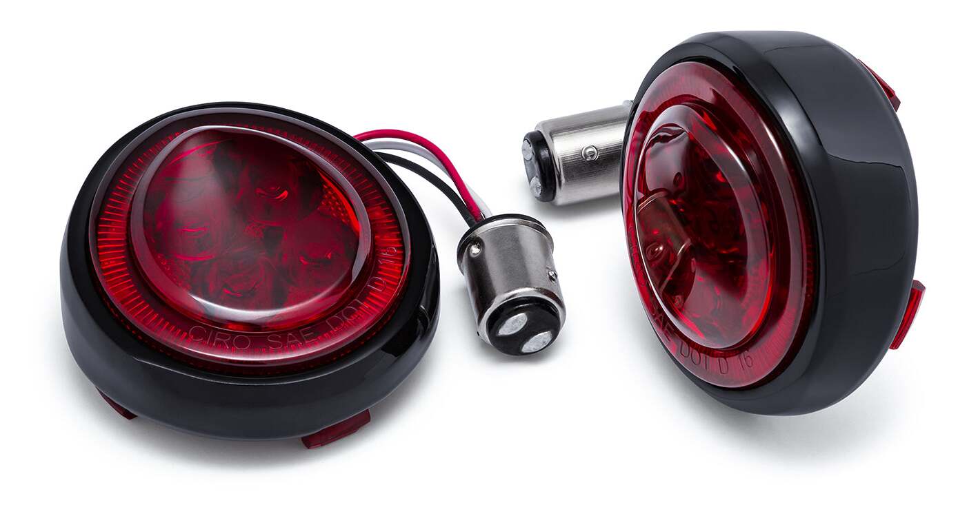 Ciro Fang Rear LED Bullet Turn Signal Inserts With Bezel For Harley 2000-2025 Red Lens W/ Red LEDs