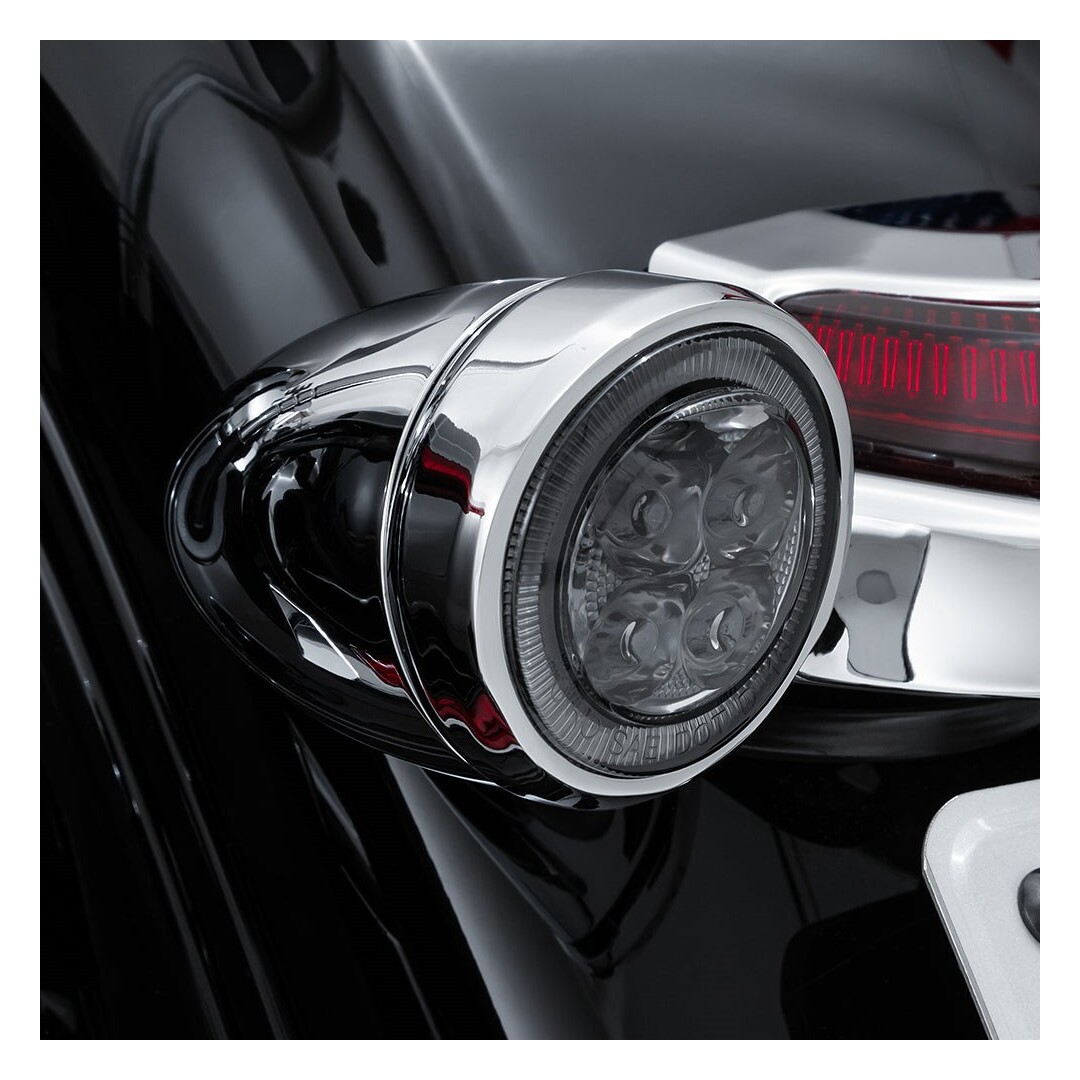Ciro Fang Rear LED Bullet Turn Signal Inserts With Bezel For Harley 2000-2025 Smoke Lens W/ Red LEDs