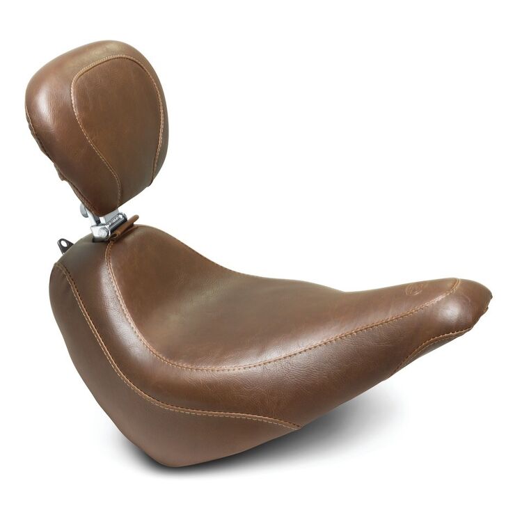 Mustang Wide Tripper Smooth Solo Seat For Harley Softail Slim 2018-2021 Brown With Backrest