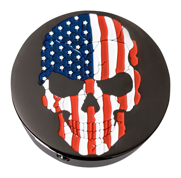 Figurati Designs Swing Arm Pivot Covers for Harley Touring 1985-2025 Red, White, Blue Skull