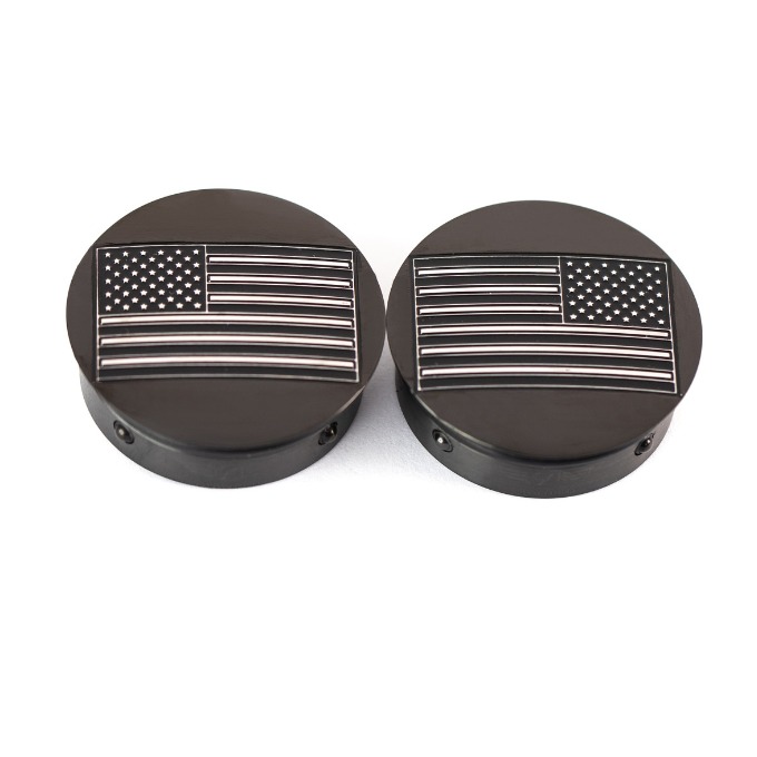 Figurati Designs Swing Arm Pivot Covers for Harley Touring 1985-2025 Flag Black