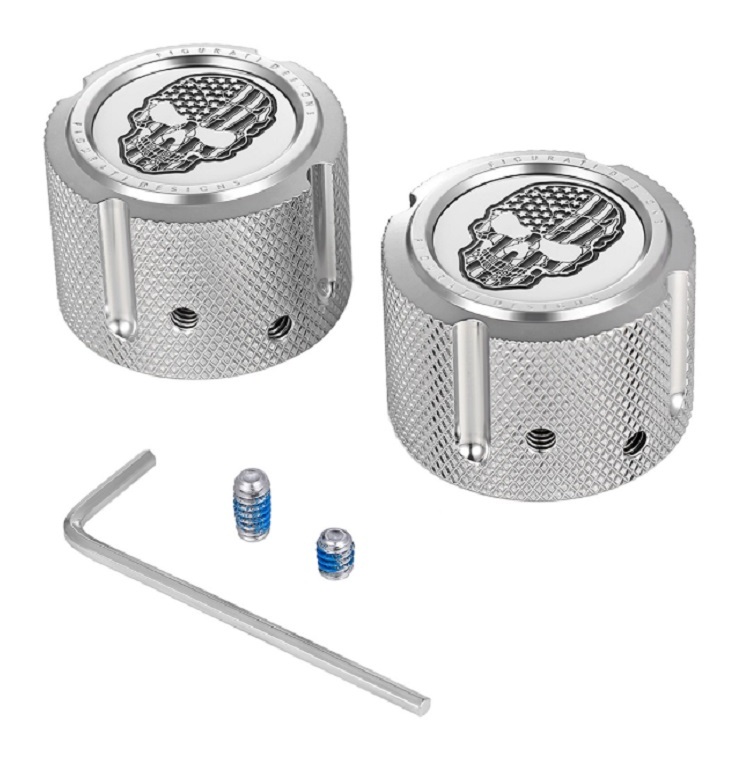 Figurati Designs Front Axle Nut Covers for Harley 2002-2025 Skull Flag
