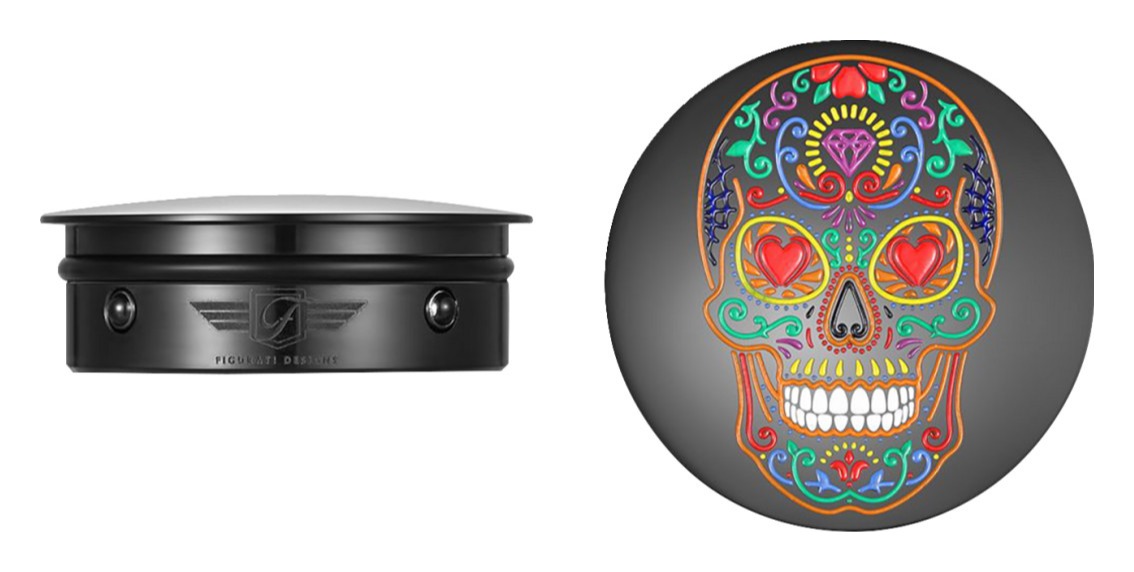 Figurati Designs Swing Arm Pivot Covers for Harley Touring 1985-2025 Sugar Skull