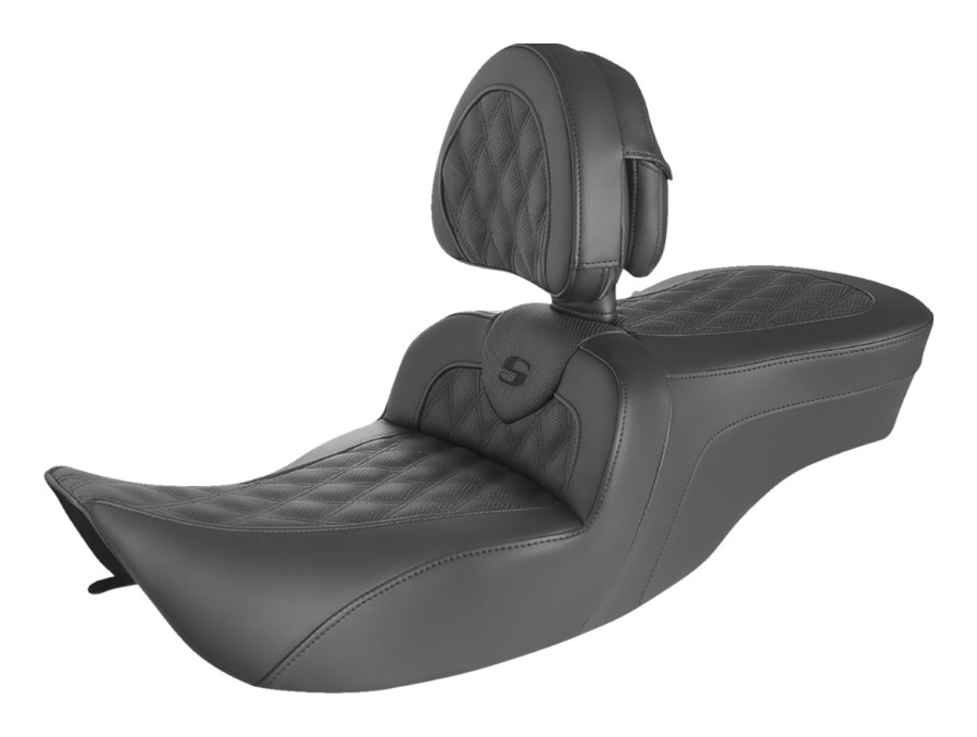Saddlemen Roadsofa LS Lattice Stitch 2-Up Seat For Harley Road King / Street Glide 1997-2007 With Backrest