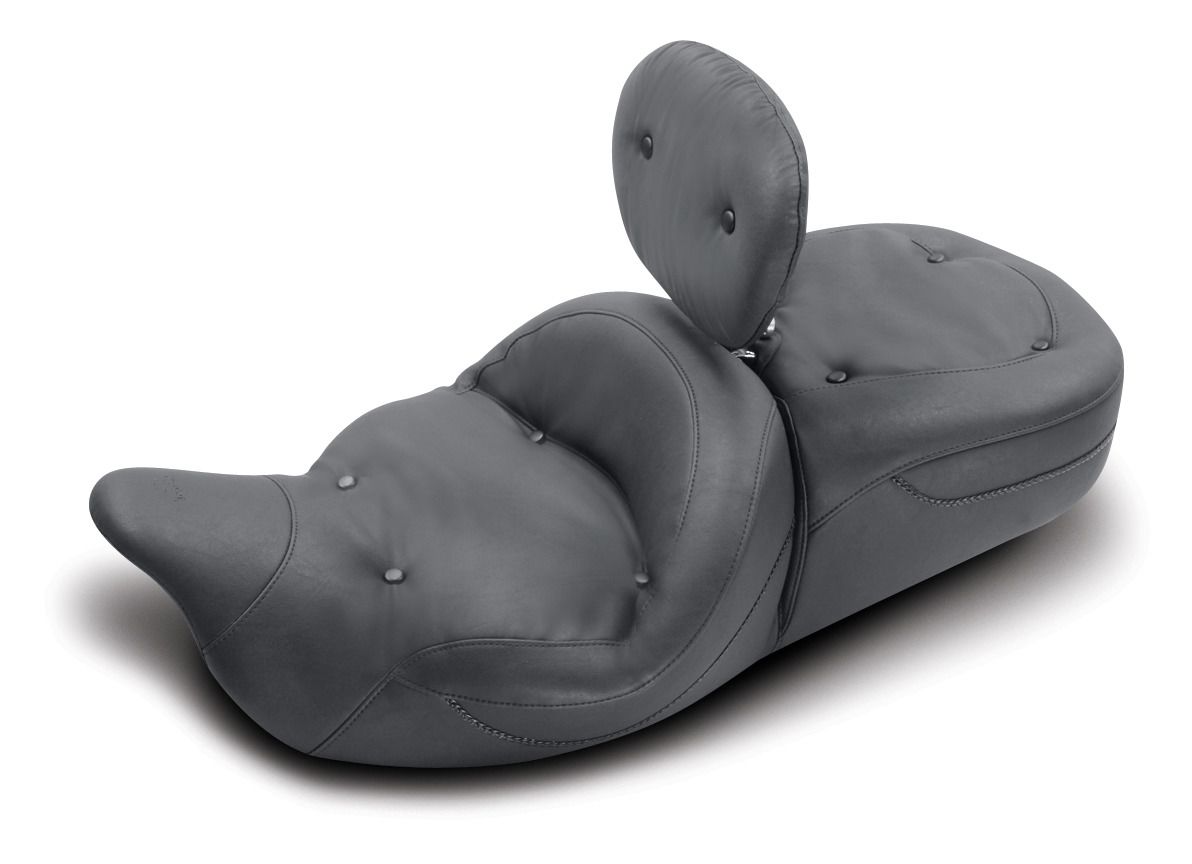 Mustang Super Touring Regal Seat For Harley 2008-2025 Regal w/ Chrome Studs Super Touring One-Piece Seat with Driver Backrest