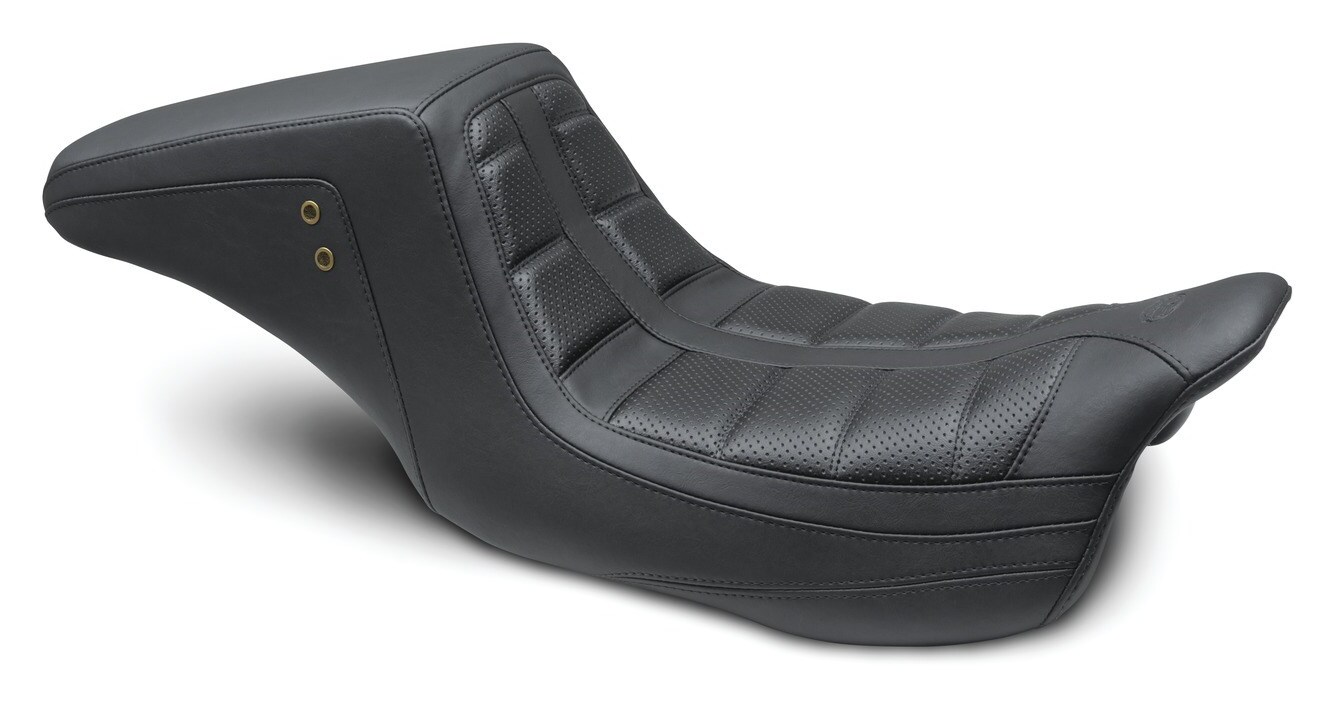 Mustang One-Piece Squareback Tuck & Roll Seat For Harley Touring 2008-2025 Tuck And Roll / Black Stitching