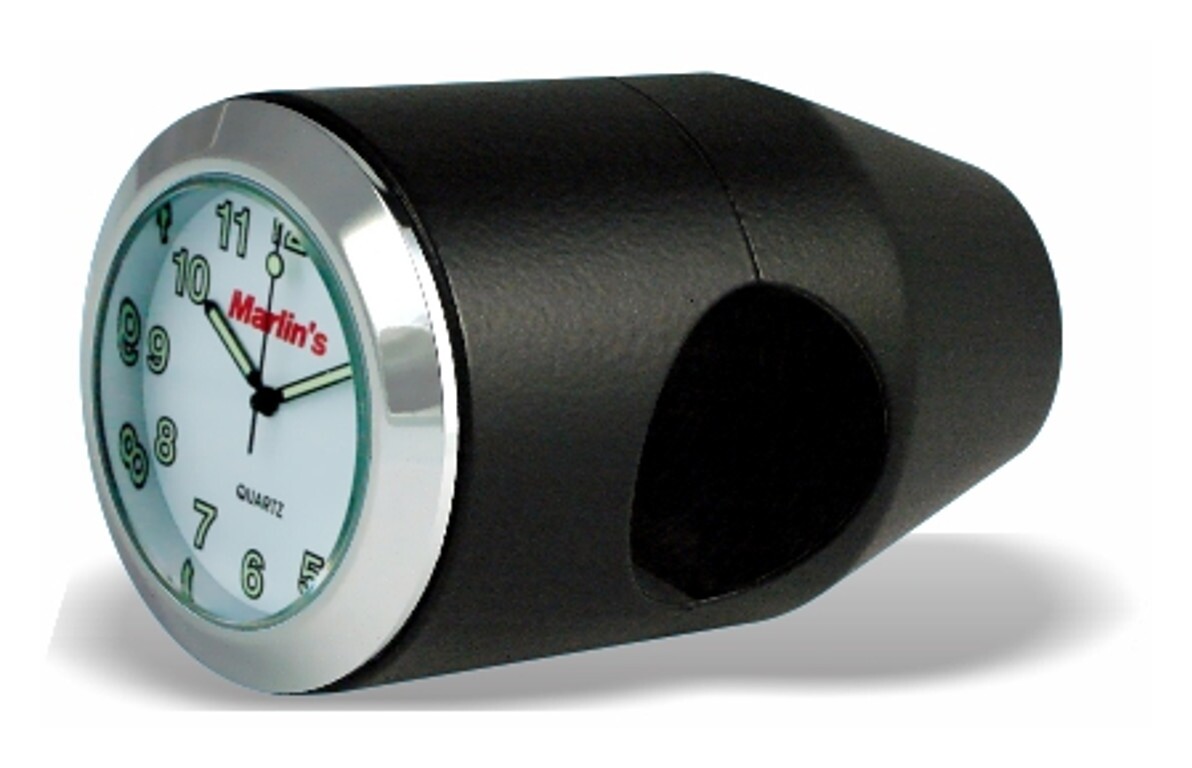 Marlin’s Clock / Thermometer With Bullet Billet Style Handlebar Mount Radiant White Clock