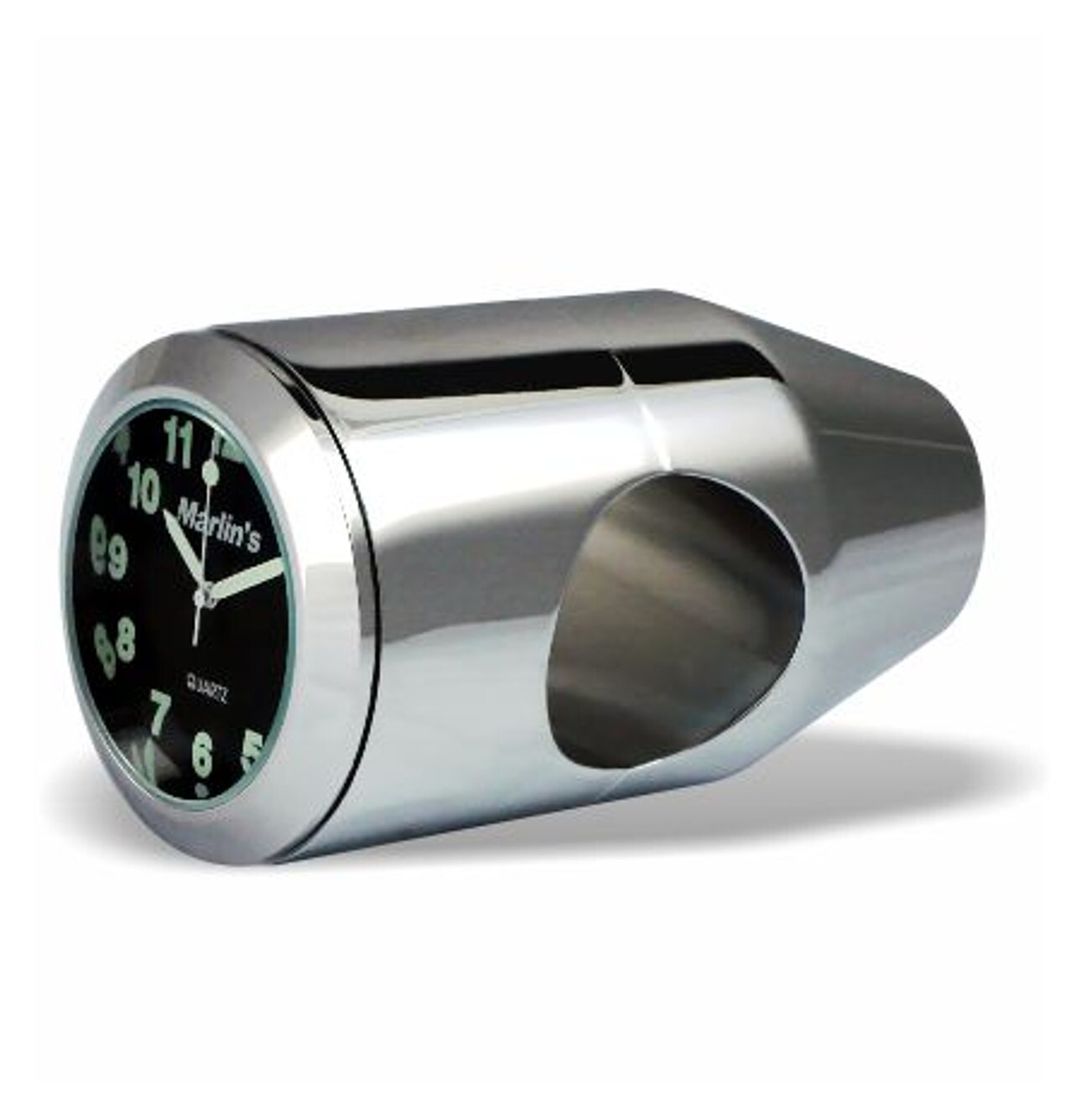 Marlin’s Clock / Thermometer With Bullet Billet Style Handlebar Mount Traditional Black Clock