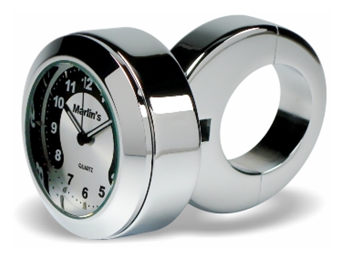 Marlin's Clock / Thermometer With Classic Adjustable Handlebar Mount Horseshoe Black / Silver Clock