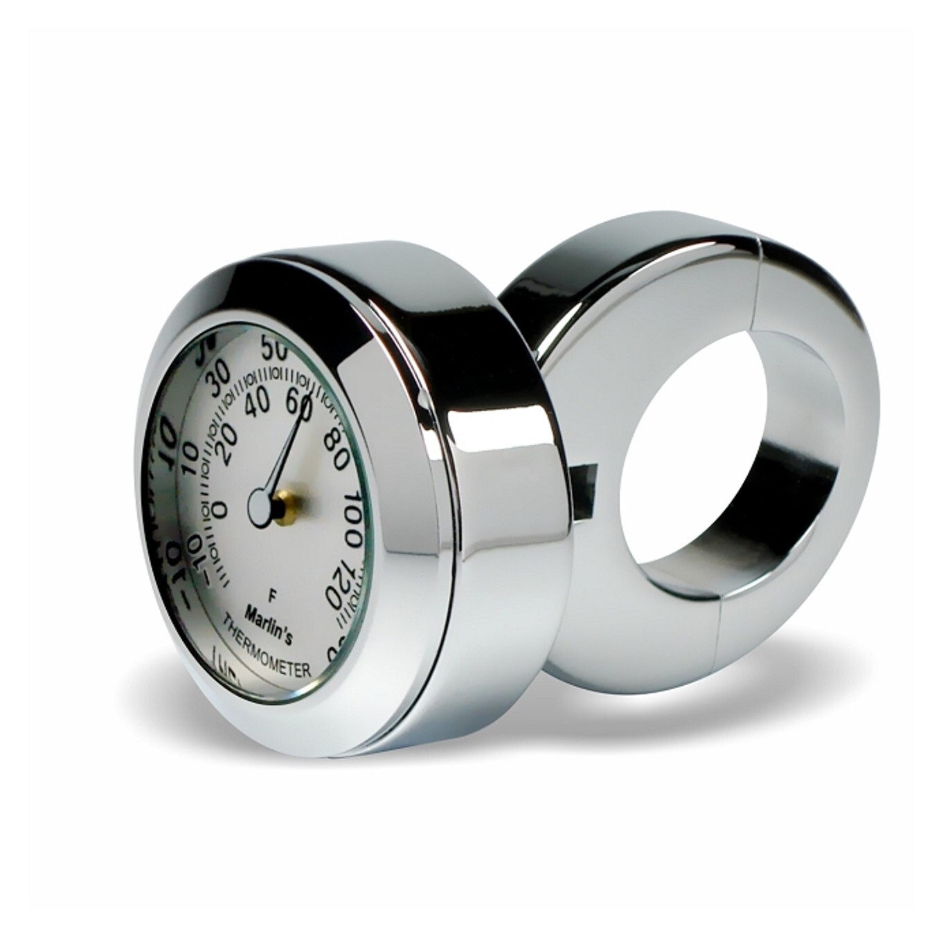 Marlin's Clock / Thermometer With Classic Adjustable Handlebar Mount Brushed Aluminum Thermometer (Fahrenheit Scale)