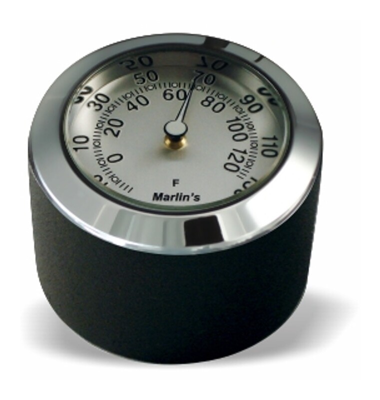 Marlin's Fork Stem Cover Clock / Thermometer For Harley FX / FXD / FXR / XL 1971-2009 Brushed Aluminum Thermometer (Fahrenheit Scale)