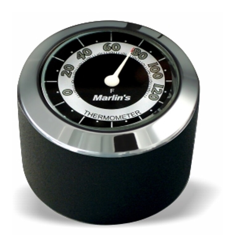 Marlin's Fork Stem Cover Clock / Thermometer For Harley FX / FXD / FXR / XL 1971-2009 Retro Black / White Thermometer (Fahrenheit Scale)