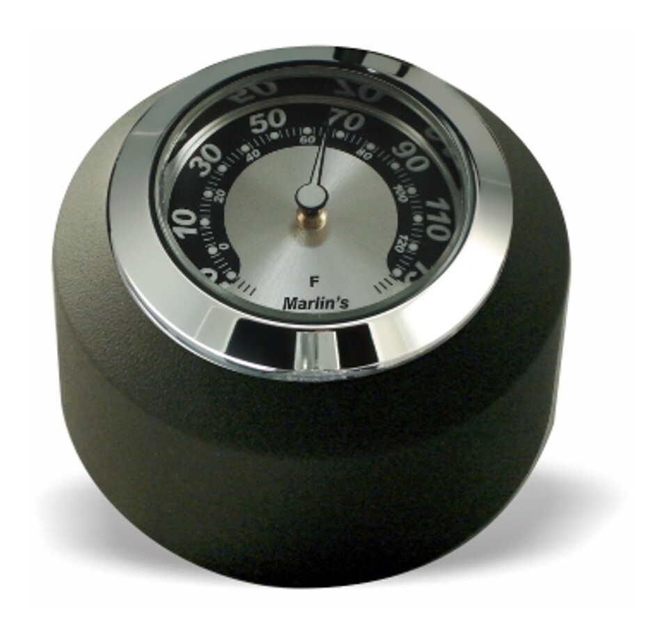 Marlin's Fork Stem Cover Clock / Thermometer For Harley Dyna / Softail / V-Rod 1984-2017 Horseshoe Black / Silver Thermometer (Fahrenheit Scale)