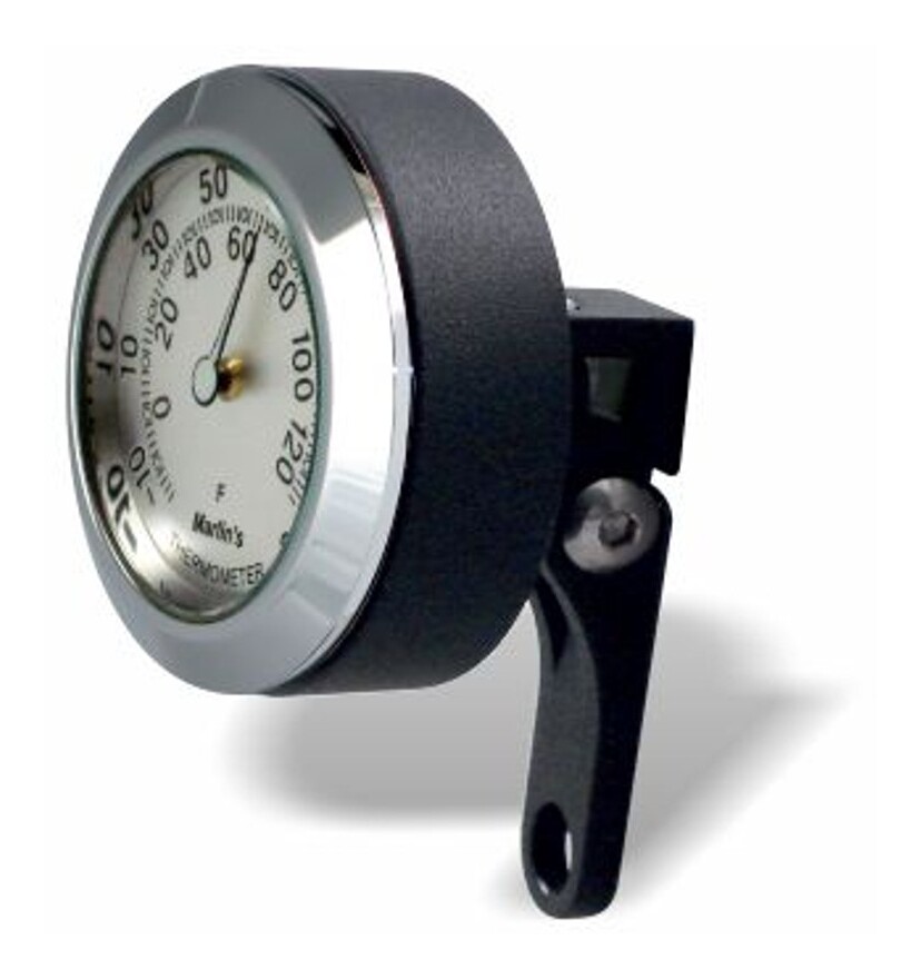 Marlin's Perch Mount Clock / Thermometer For Harley Big Twin / Sportster / V-Rod 1982-2025 Brushed Aluminum Thermometer (Fahrenheit Scale)