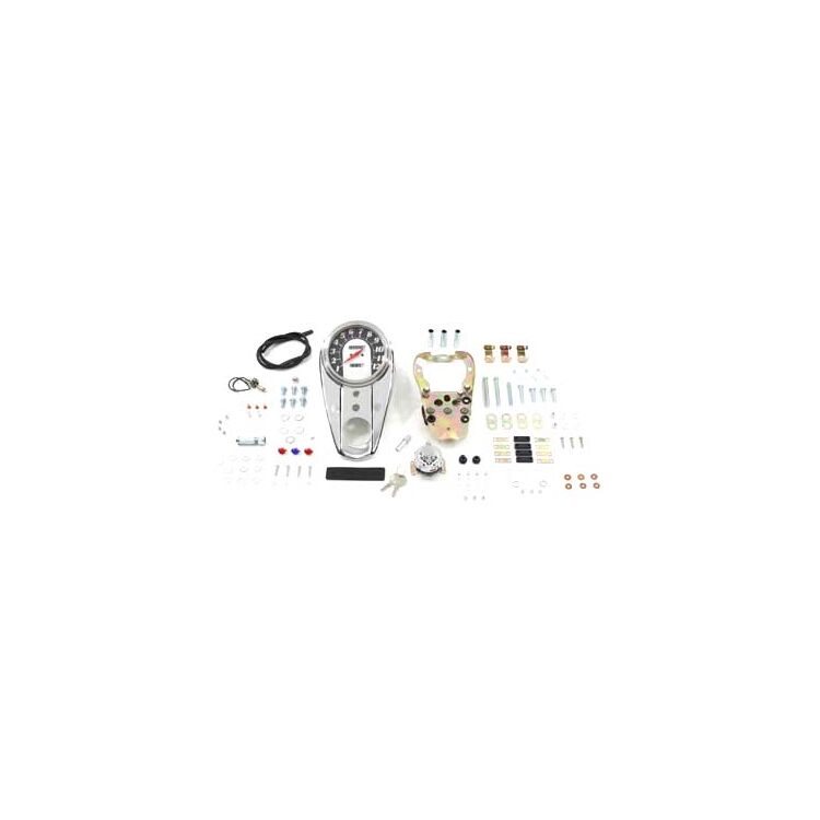V-Twin Mfg. 3 Light Dash Panel Kit With 2240:60 Ratio Speedometer For Harley 1983-1995
