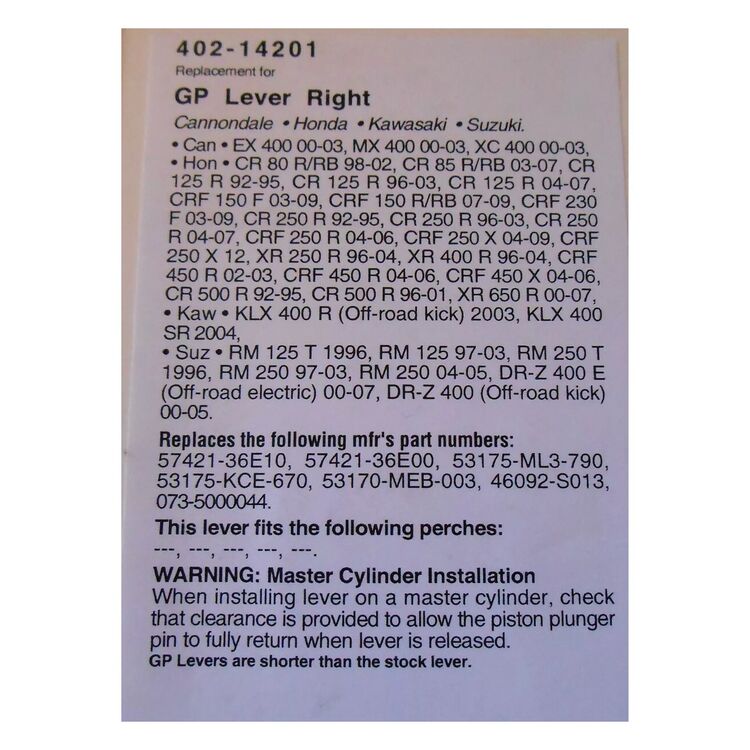 Flanders GP Style Brake Lever 402-14201 Honda / Kawasaki / Suzuki [Open Box]