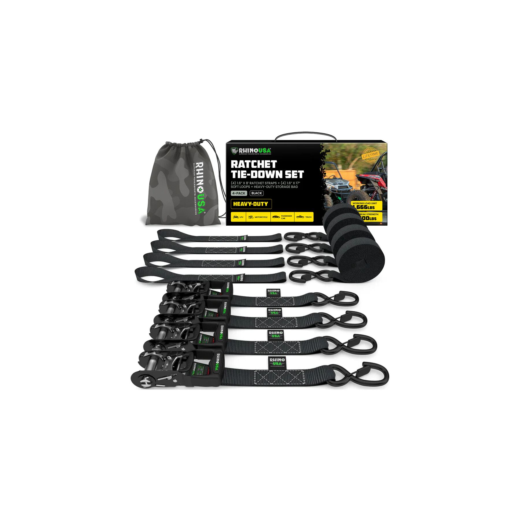 Rhino USA Heavy Duty Ratchet Tie-Downs
