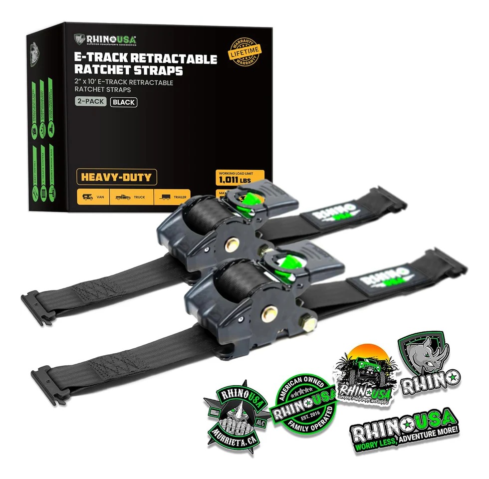 Rhino USA Retractable E-Track Ratchet Straps - RevZilla