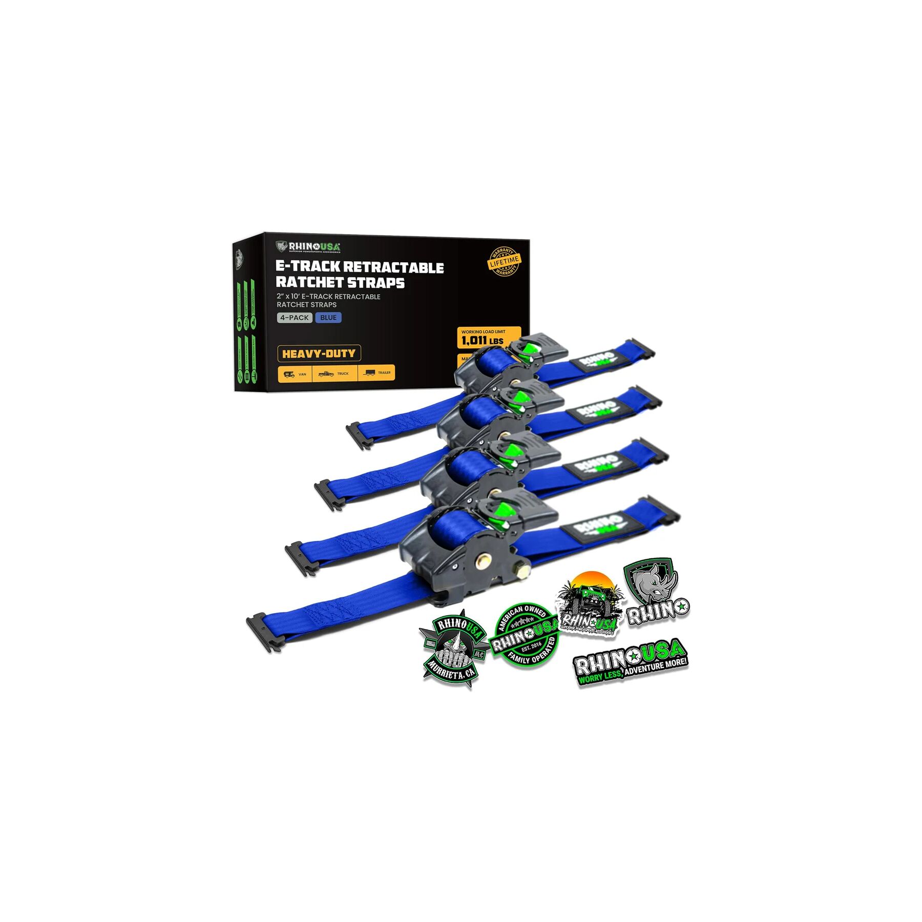 Rhino USA Retractable E-Track Ratchet Straps