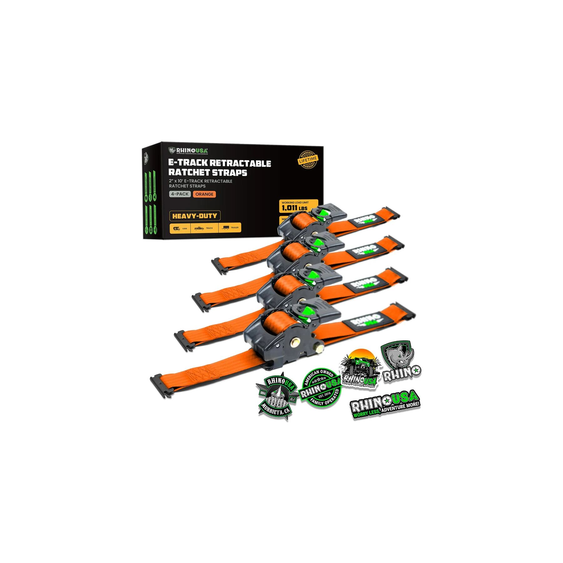 Rhino USA Retractable E-Track Ratchet Straps