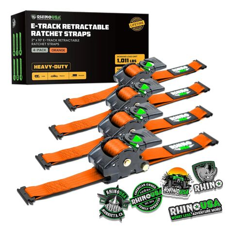 Rhino USA Retractable E-Track Ratchet Straps