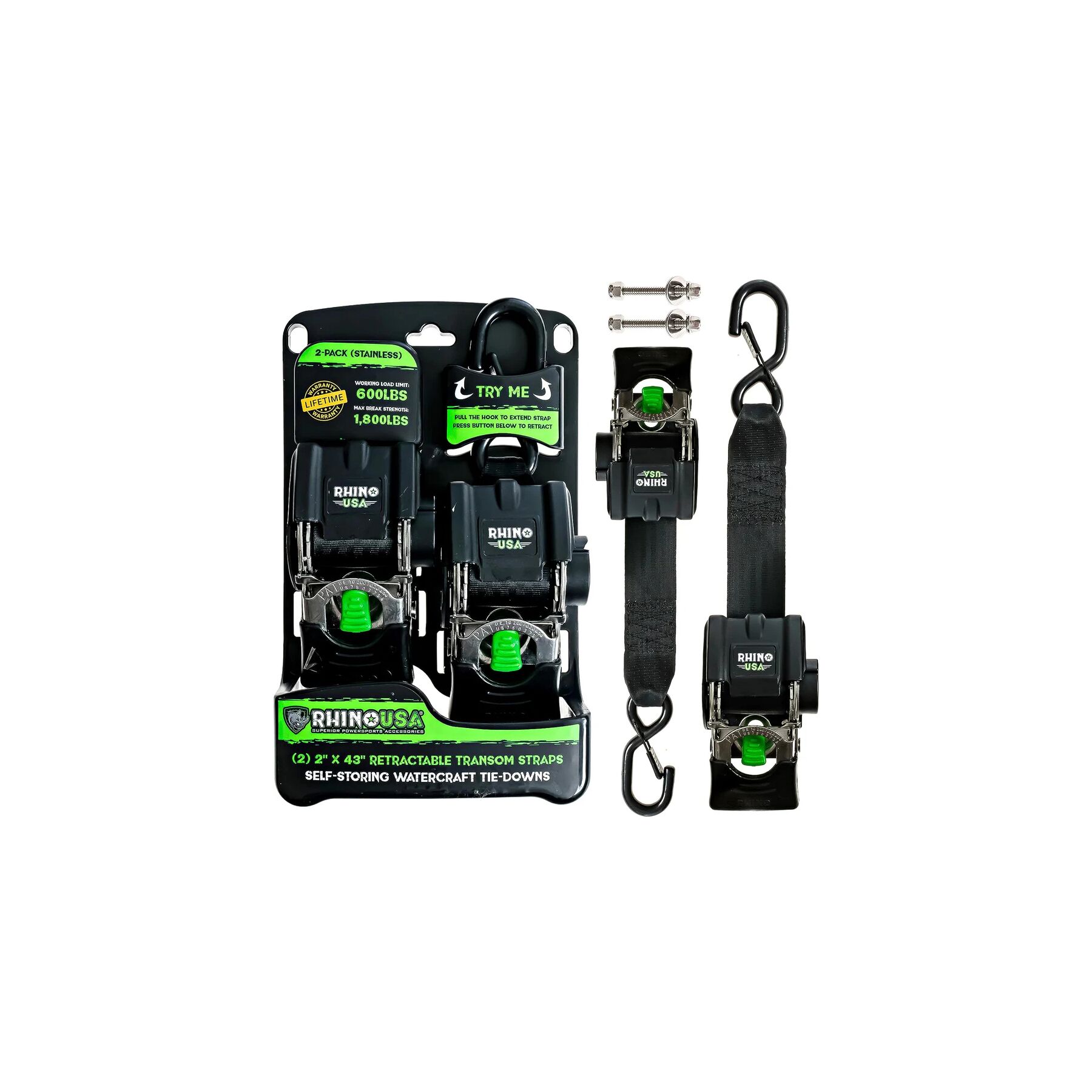 Rhino USA Retractable Transom Tie-Down Straps