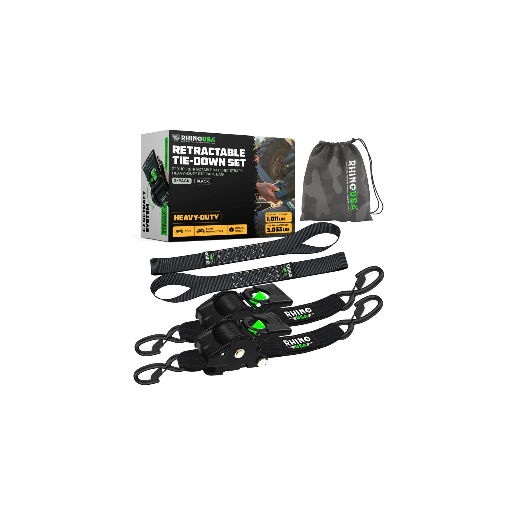 Rhino USA Heavy Duty Retractable Ratchet Straps