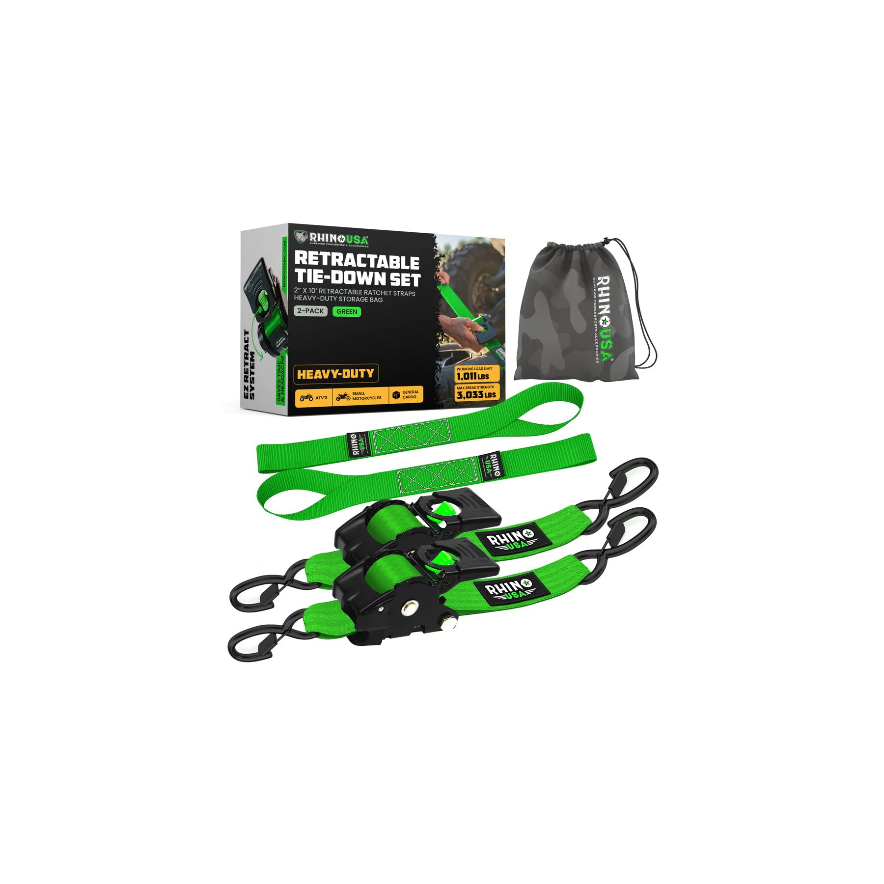 Rhino USA Heavy Duty Retractable Ratchet Straps