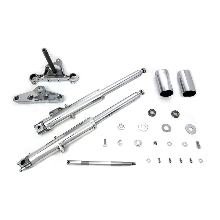 V-Twin Mfg. Single Disc 41mm Fork Assembly With Polished Sliders For Harley FL 1972-1984