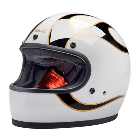 Biltwell Gringo ECE 22.06 Flames Helmet White/Black/Gold / MD [Blemished - Very Good]