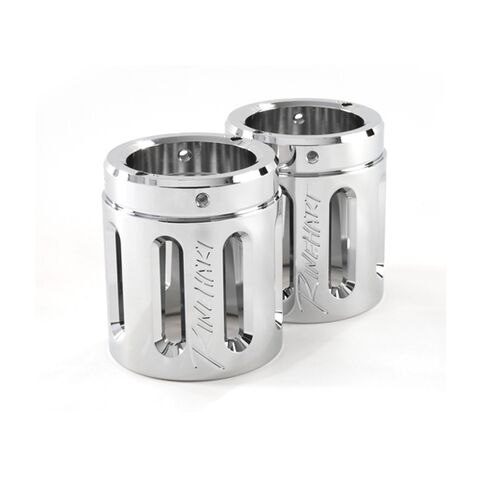 Rinehart Exhaust 3 1/2" Moto End Caps Pair / Chrome Slot [Open Box]