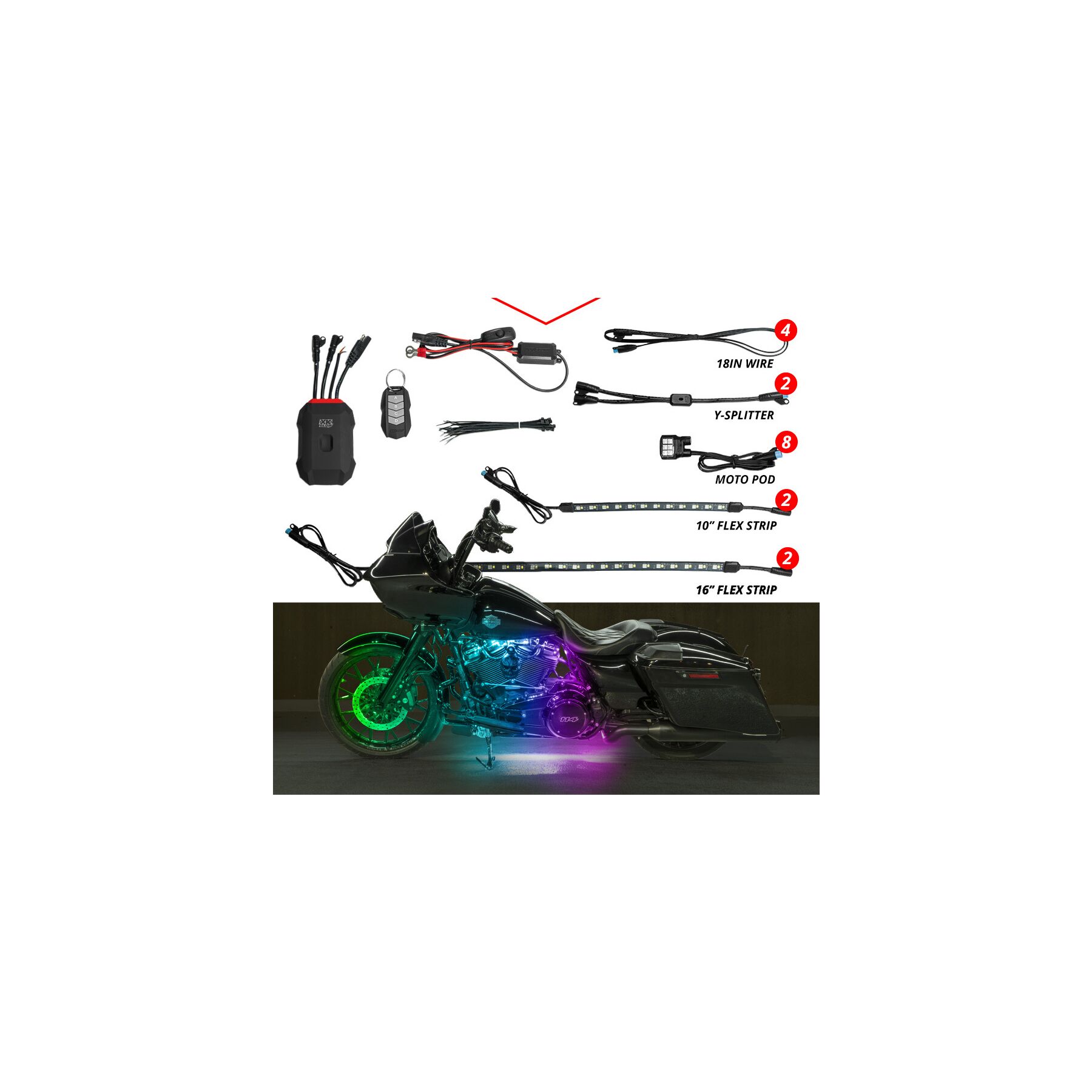 XKGLOW Motorcycle XKMAX LED Underglow Light Kit